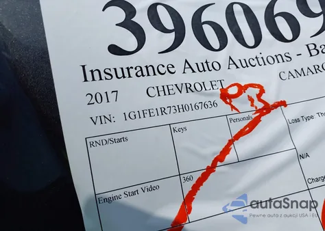 2017 Chevrolet Camaro 1Ss z USA, uszkodzony, nr VIN 1G1FE1R73H0167636